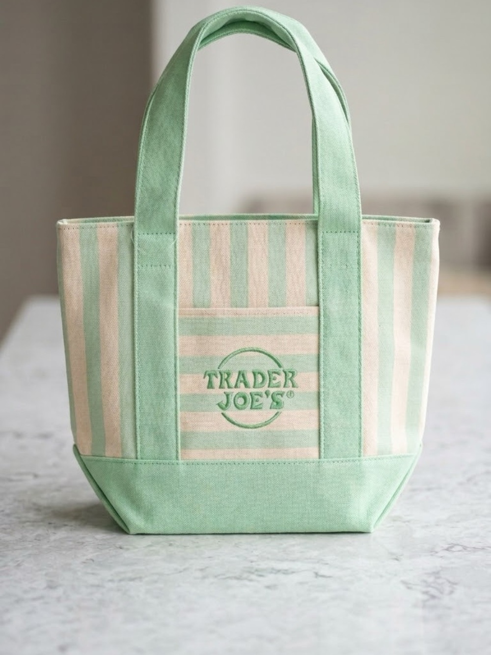 NWT - Trader Joe's Striped Mini Canvas Tote - Green
